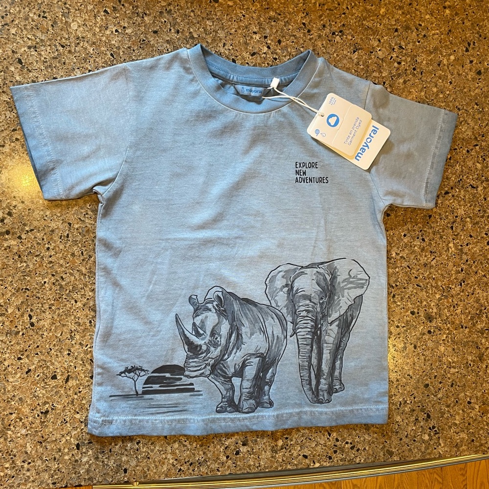 Mayoral Blue Short Sleeve Tee with Elephant Design